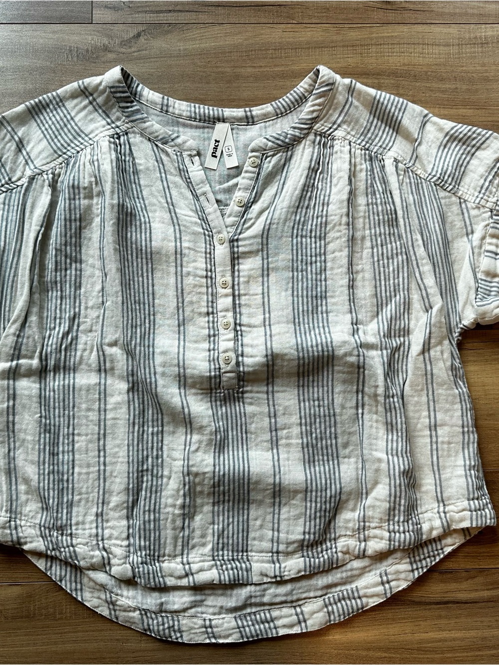 Pact White and Muted Blue Striped Double Gauze Blouse